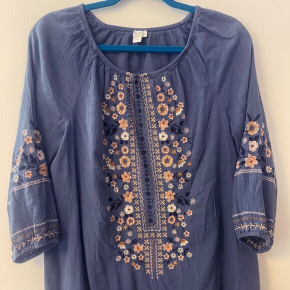 J. Jill Wildflower Embroidered 3/4 Sleeves Oversized Top Size S - Picture 5 of 8